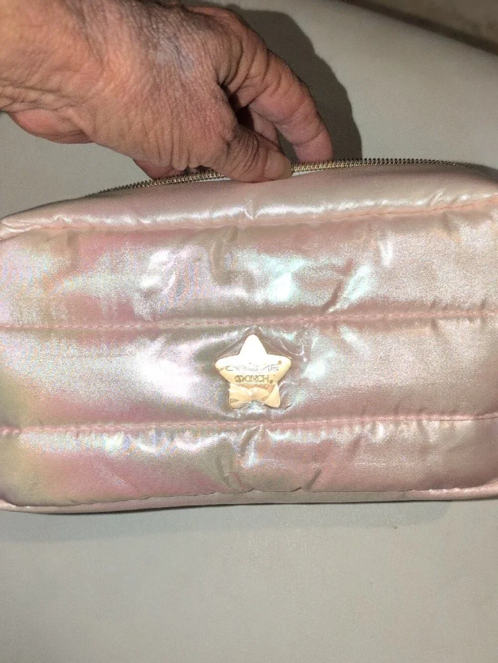 Pink Iridescent Quilted Cosmetic Pouch